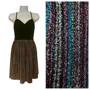 IN San Francisco Micropleat Sparkle Stripe Tulle Twofer Party Prom Black Dress